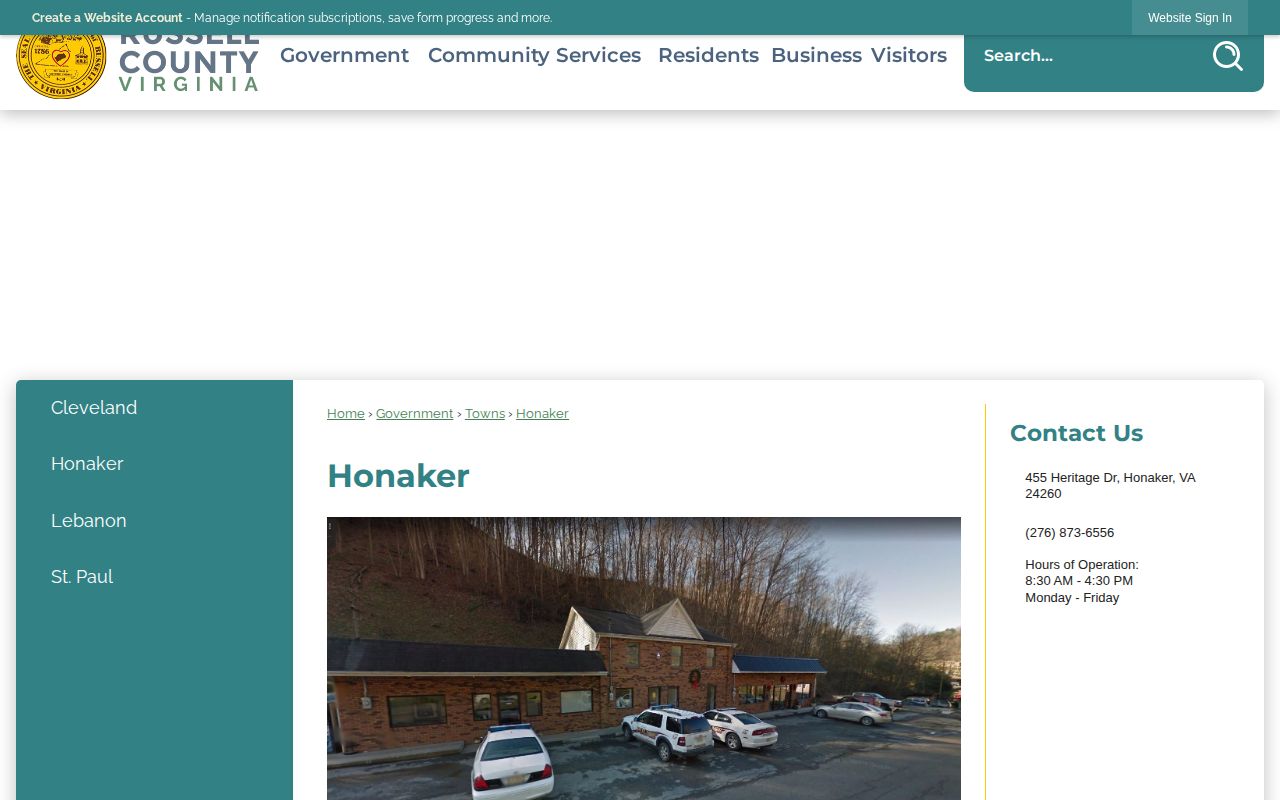 Honaker municipal record-routing source for Honaker arrest records