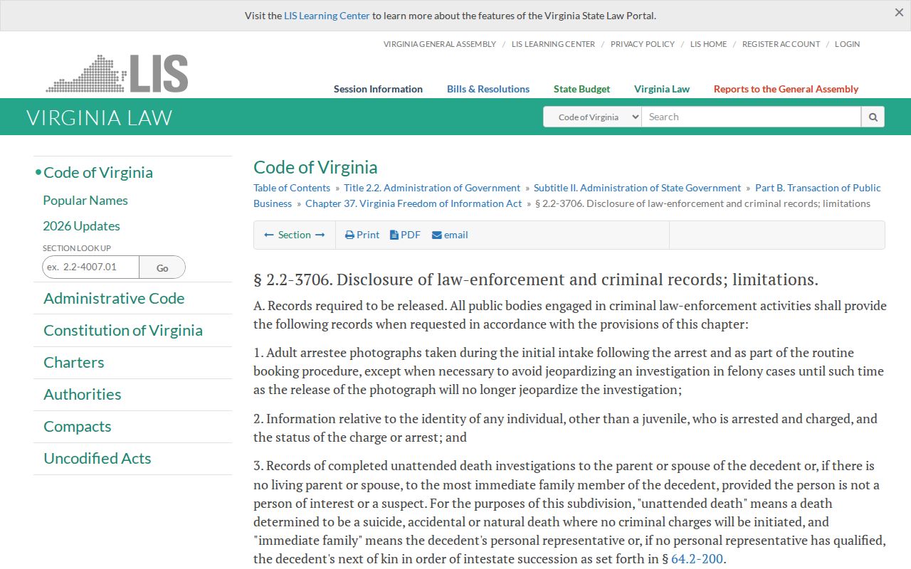 Virginia adult booking-photo law for Russell County record requests